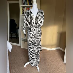 Zebra Print One Shoulder Long Dress Size Small